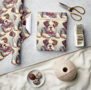 Papel De Presente Cute Vintage English Bulldog Art