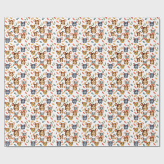 Papel De Presente Cute Watercolor Mice and Autumn Leaves Pattern
