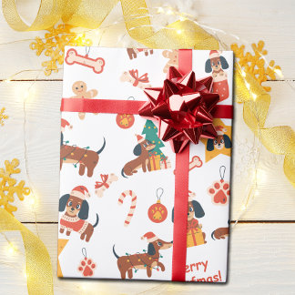 Papel De Presente Cute White Christmas Dachshund Merry Woofmas