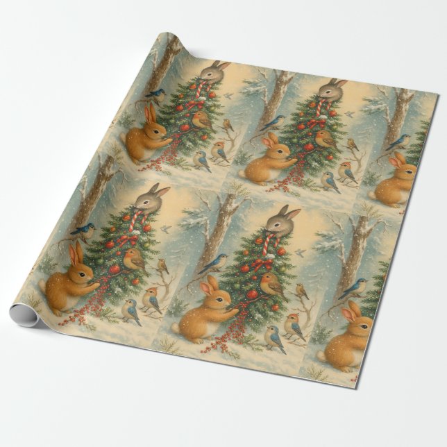 Papel De Presente Cute woodland bunny christmas festive winter (Desenrolado)