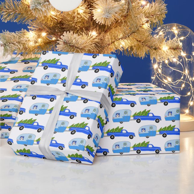 Papel De Presente Cute Xmas Trailers RVs Trucks Blue Christmas (Feriados)