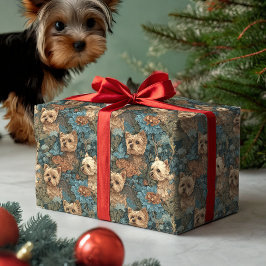 Papel De Presente Cute Yorkshire Terriers em um jardim vintage