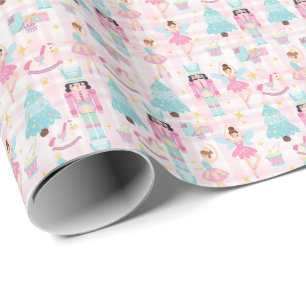 Papel De Presente Cuz Gingham Pink Christmas Nutcracker