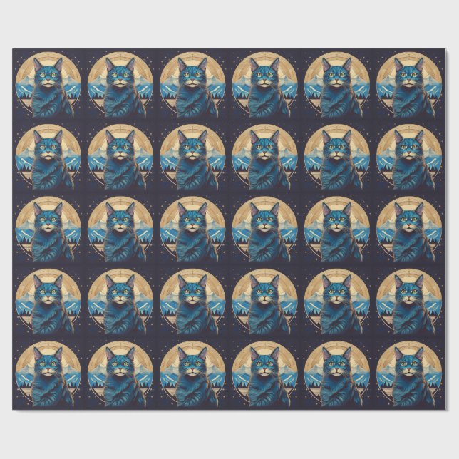 Papel De Presente Cymric Cat With Mountain Backdrop Stars (Aberto)