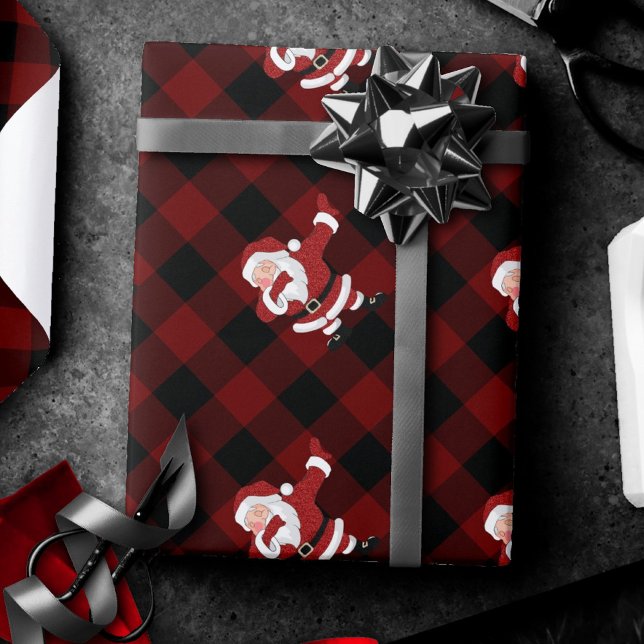 Papel De Presente Dabbing Red Xadrez Papai Noel | Buffalo Russo Dive (Criador carregado)