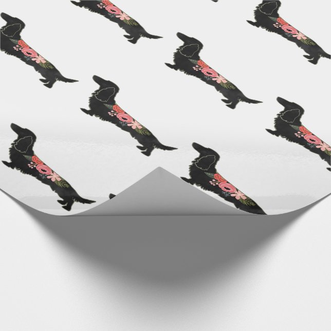 Papel De Presente Dachshund Bohemian Floral Silhouette (Ponta)