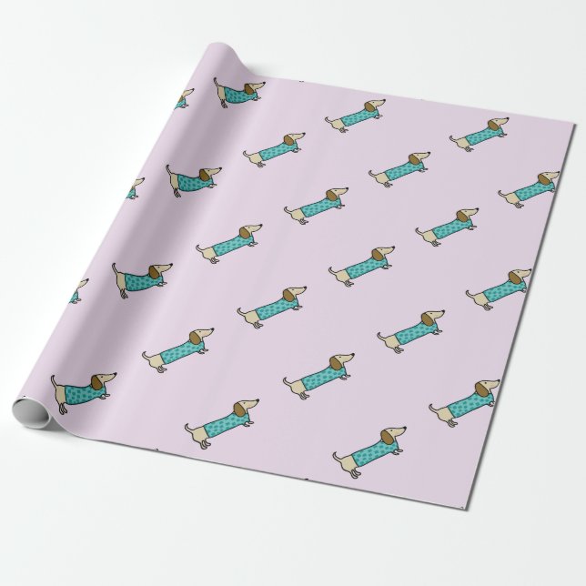 Papel De Presente Dachshund bonito no azul da hortelã (Desenrolado)
