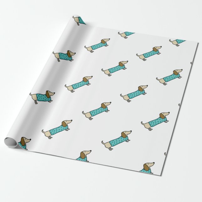 Papel De Presente Dachshund bonito no azul da hortelã (Desenrolado)