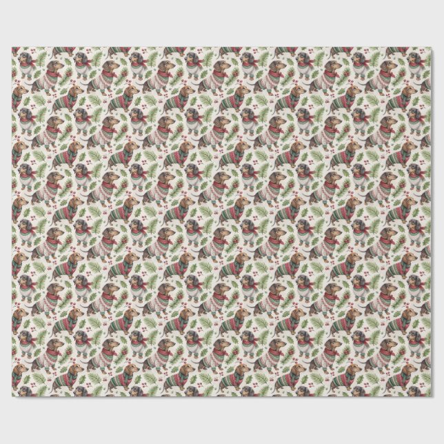 Papel De Presente Dachshund Christmas Wrapping Paper (Aberto)