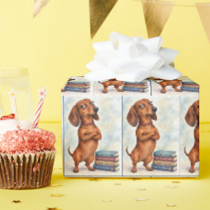 Papel De Presente Dachshund confiante com livros divertidos