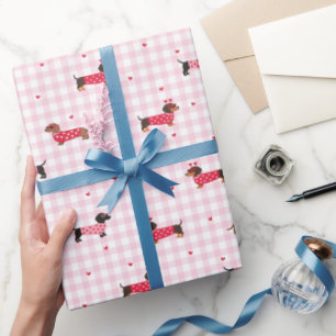 Papel De Presente Dachshund Coração de Cachorro Dia dos Namorados 