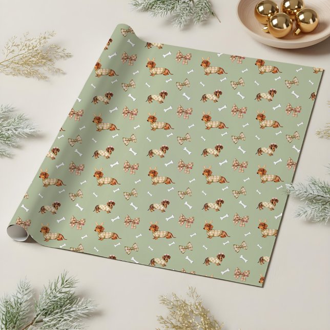 Papel De Presente Dachshund Dog Christmas Checkerboard Sweater Bow (Dachshund Dog Christmas Checkerboard Sweater Bow Wrapping Paper)