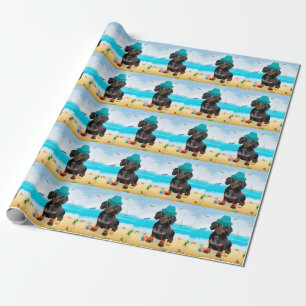 Papel De Presente Dachshund Dog em Beach