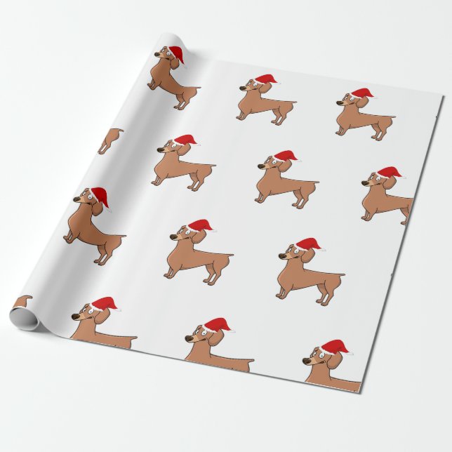 Papel De Presente Dachshund Dog Natal Santa Hat (Desenrolado)