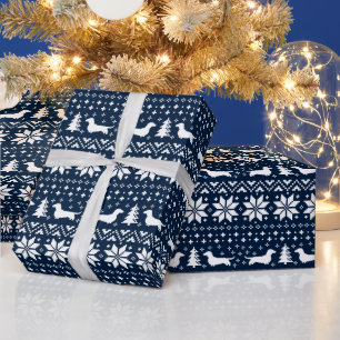 Papel De Presente Dachshund Dogs Natal Sweater Padrão Azul