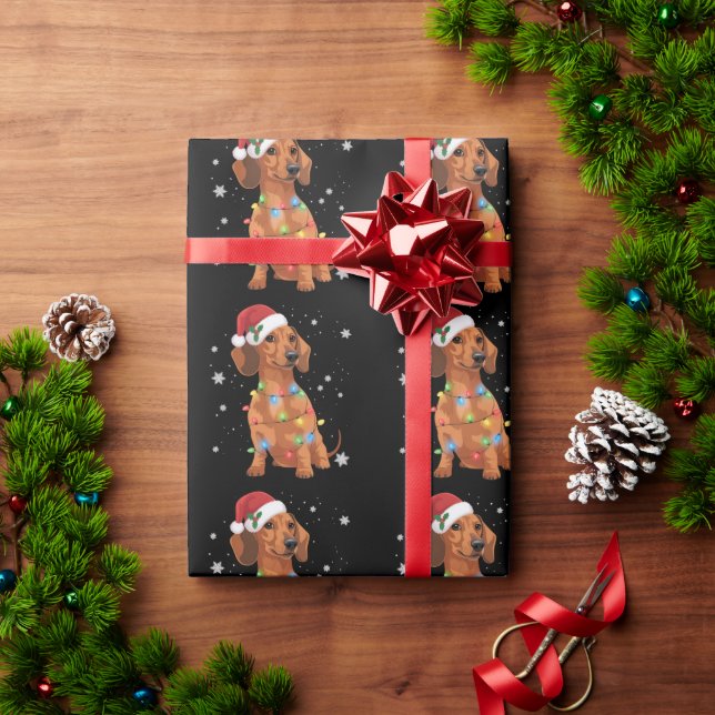 Papel De Presente Dachshund Dogs Tree Christmas Xmas Pet Dog  (Presente de Natal)