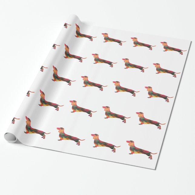 Papel De Presente Dachshund Geométrico Pattern Silhouette (Desenrolado)