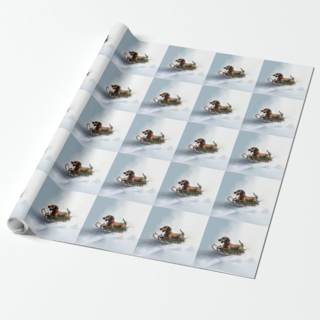 Papel De Presente Dachshund Natal neve inverno (Desenrolado)
