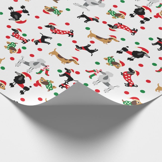 Papel De Presente Dachshund Poodle Dobie Dog Puppy Bright Christmas (Ponta)