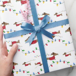 Papel De Presente Dachshund Roubando Luzes De Árvore De Natal Dando