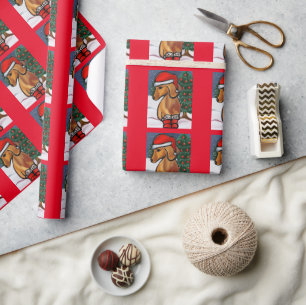 Papel De Presente Dachshund Vermelho     