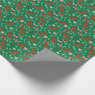 Papel De Presente Dachshund Vermelho Cães de Natal Balas Canudos Ver