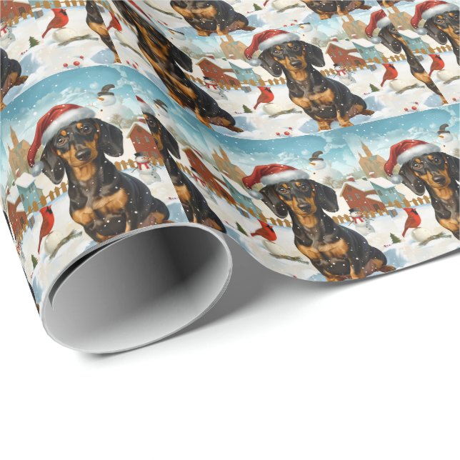 Papel De Presente Dachshund Winter Wonderland Natal Joy (Ponta do rolo)