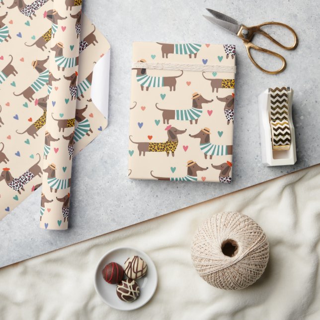 Papel De Presente Dachshunds engraçados em chapéus e suéteres (Artesanato)