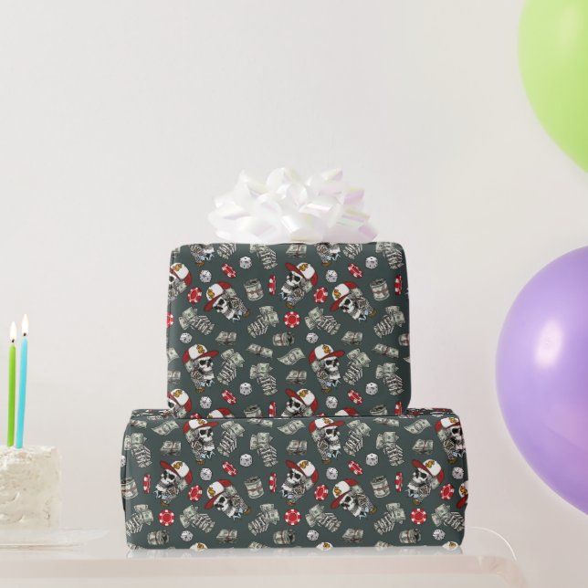 Papel De Presente Dados de Jogo Fichas de Pôquer Padrão de Caveira (Presentes para festas)