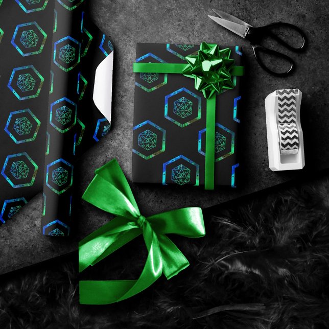 Papel De Presente Dados de RPG | Gamer Retrô de Mesa Fantasia Irides (Criador carregado)