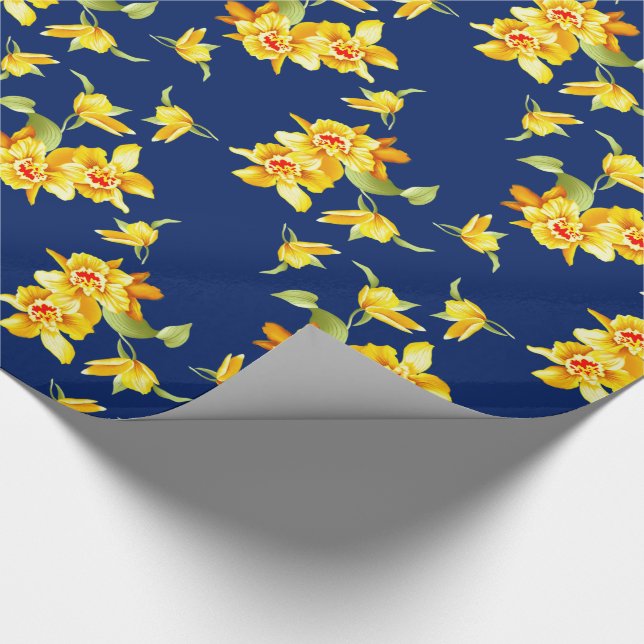 Papel De Presente Daffodils Amarelos em Azul (Ponta)