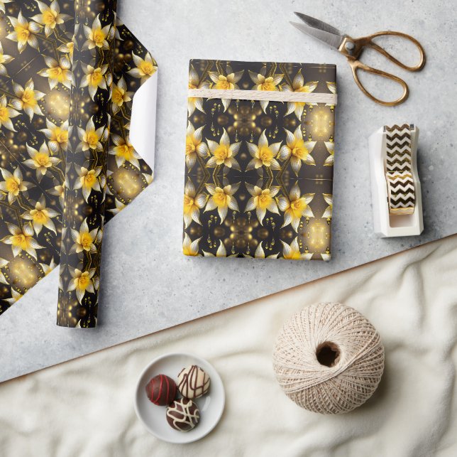 Papel De Presente Daffodils elegantes com sotaques dourados, Páscoa (Artesanato)