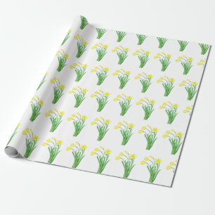Papel De Presente Daffodils Watercolor Amarelo Primavera