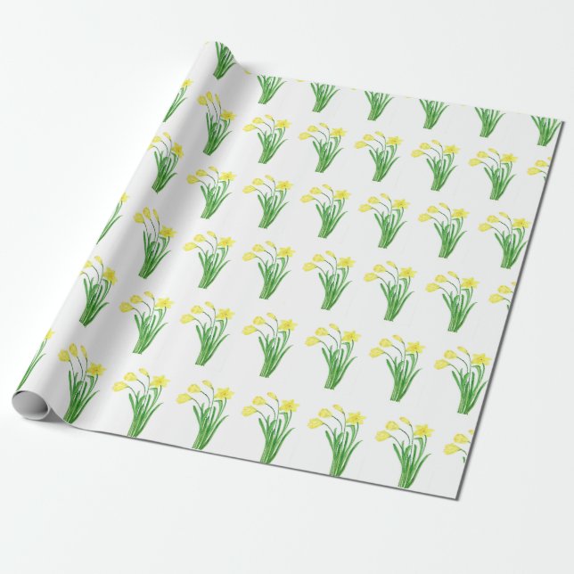 Papel De Presente Daffodils Watercolor Amarelo Primavera (Desenrolado)