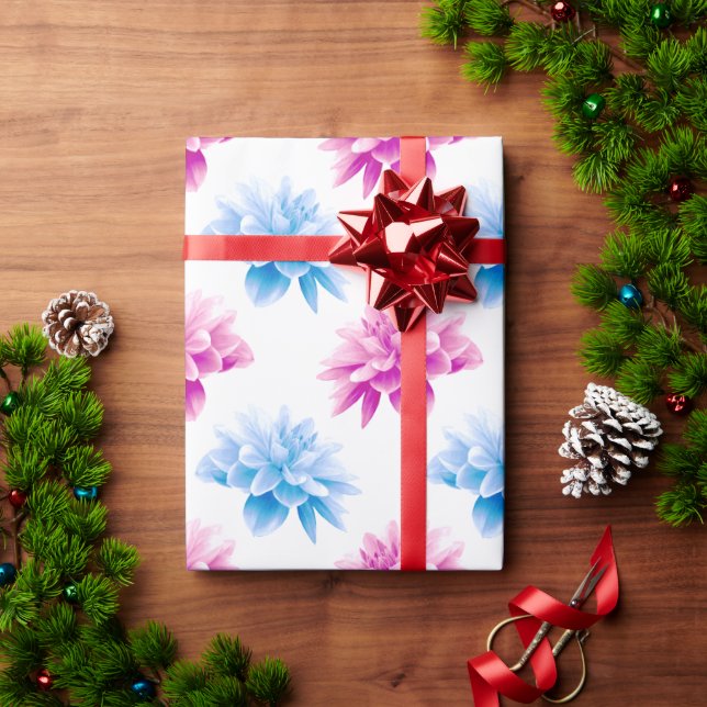 Papel De Presente Dahlia Rosa, Blue Dahla, Floral, Flores (Presente de Natal)