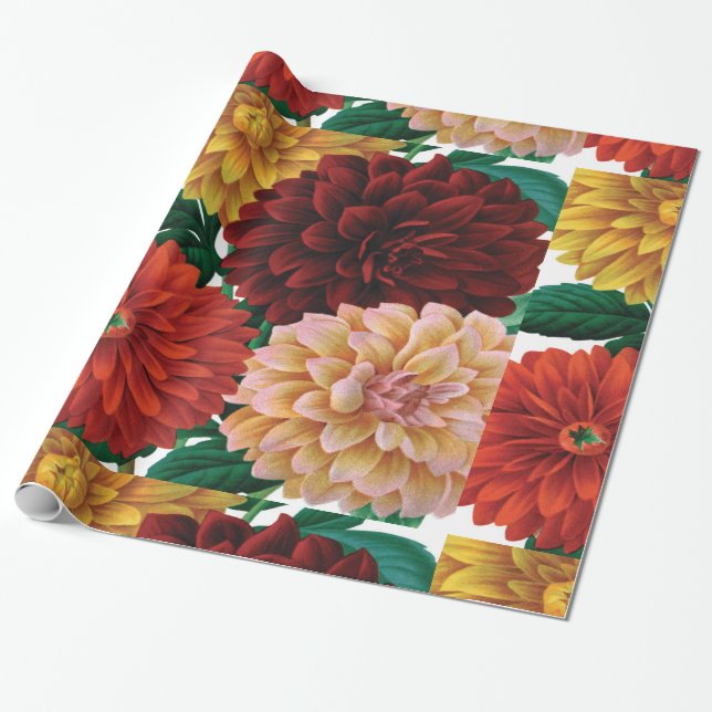 Papel De Presente Dahlias de outono moderno (Desenrolado)