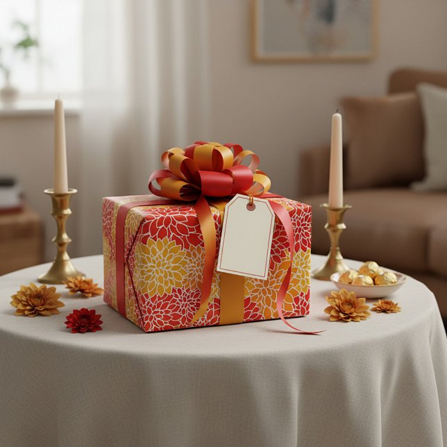 Papel De Presente dahlias laranja e vermelha (Criador carregado)