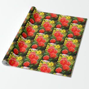 Papel De Presente Dahlias vermelhas festivas