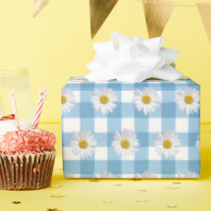Papel De Presente Daisies Brancas Em Gingham