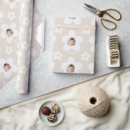 Papel De Presente Daisy boho retro terracotta natural