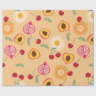 Papel De Presente Daisy de pêssego floral de cereja de fruta