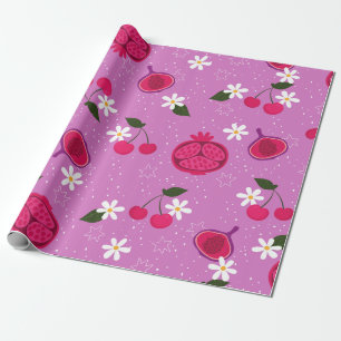 Papel De Presente Daisy floral de fruta de romã roxa