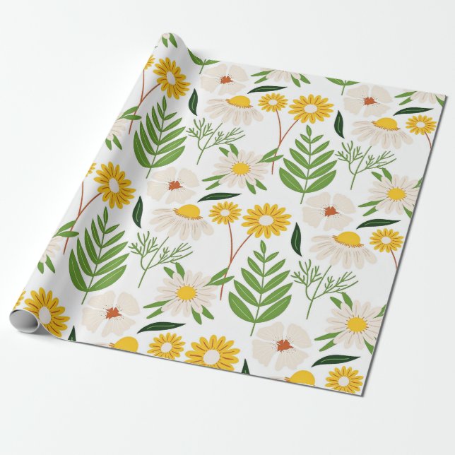 Papel De Presente Daisy Floral Pattern (Desenrolado)