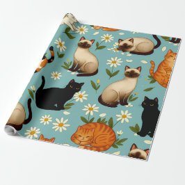Papel De Presente Daisy Paws Parade – Playful Cats & Blooms