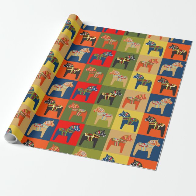 Papel De Presente  Dala Horse Folk Art Pattern (Desenrolado)