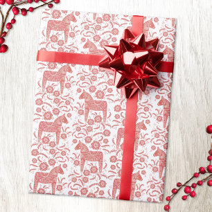 Papel De Presente Dala Horse Red and White FolArt