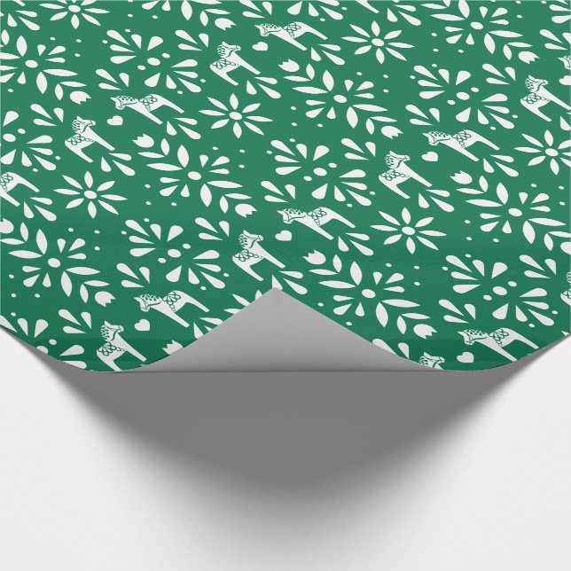 Papel De Presente Dala sueca branca Dala Horse Green Holiday Wrap (Ponta)