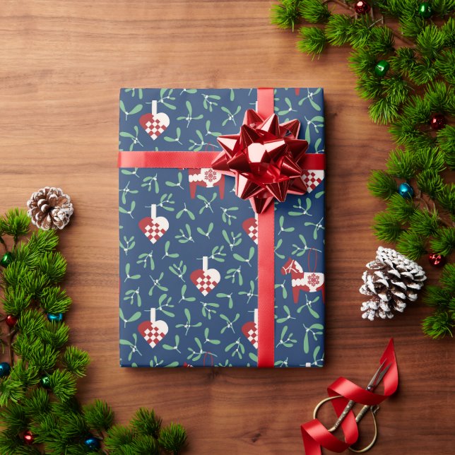 Papel De Presente Dalahorse, Corações Plissados e Visco Natal  (Presente de Natal)