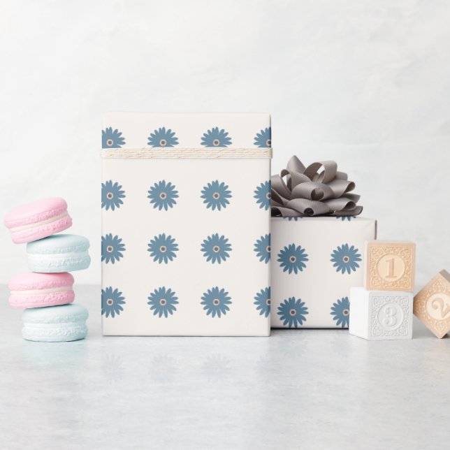 Papel De Presente Dália Azul e Creme (Chá de bebê)