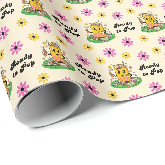 Papel De Presente Dália Rosa Amarela Groovy Moderna Pronta para Desa (Ponta do rolo)
